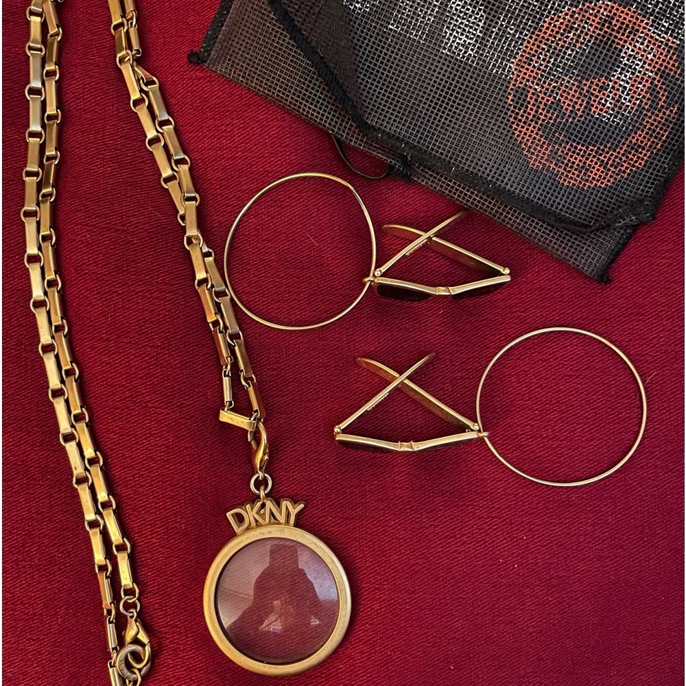 Vintage DKNY fashion jewelry. Earrings and necklace.